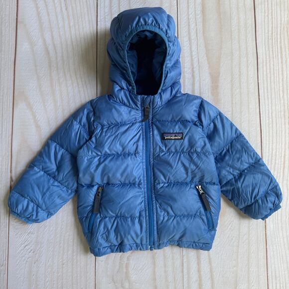 Patagonia baby 6-12 Months Hi-Loft Down Sweater Hoodie Jacket Blue #60493 - Picture 1 of 8